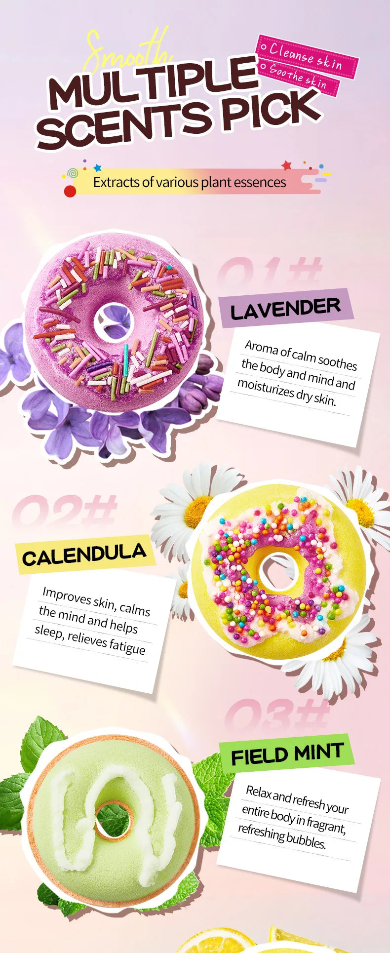 Donut Bath Bombs Set – 4pc Fizzy Bath Salts with Sea Salt & Shea Butter, Handmade Colorful Soak for Relaxing Bath Time