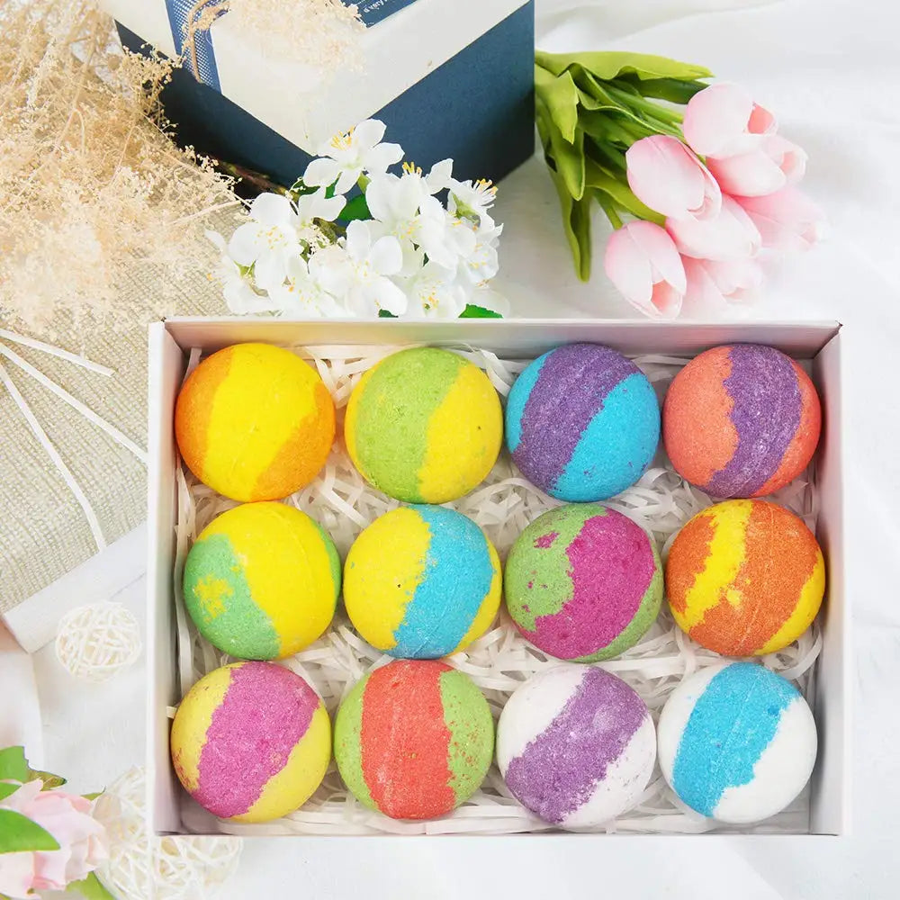 Bath Bombs for Kids and Women, 12 Natural Handmade Bath Bomb Gift Set, Bubble Bath Bombs - Perfect Self Care Relaxing Spa Gifts