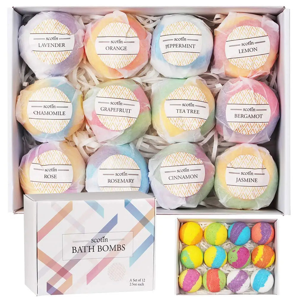 Bath Bombs for Kids and Women, 12 Natural Handmade Bath Bomb Gift Set, Bubble Bath Bombs - Perfect Self Care Relaxing Spa Gifts