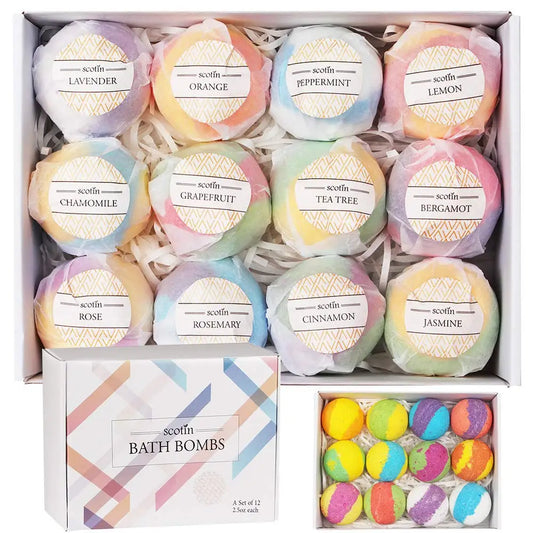 Bath Bombs for Kids and Women, 12 Natural Handmade Bath Bomb Gift Set, Bubble Bath Bombs - Perfect Self Care Relaxing Spa Gifts