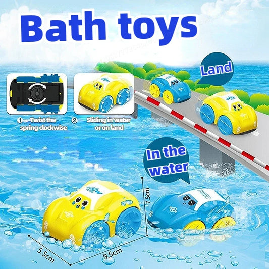 Baby Bath Toys Amphibious Cars Bathroom Floating Clockwork Toy Car Children Bathing Cartoon Swimming Water Playing Toy for Kids
