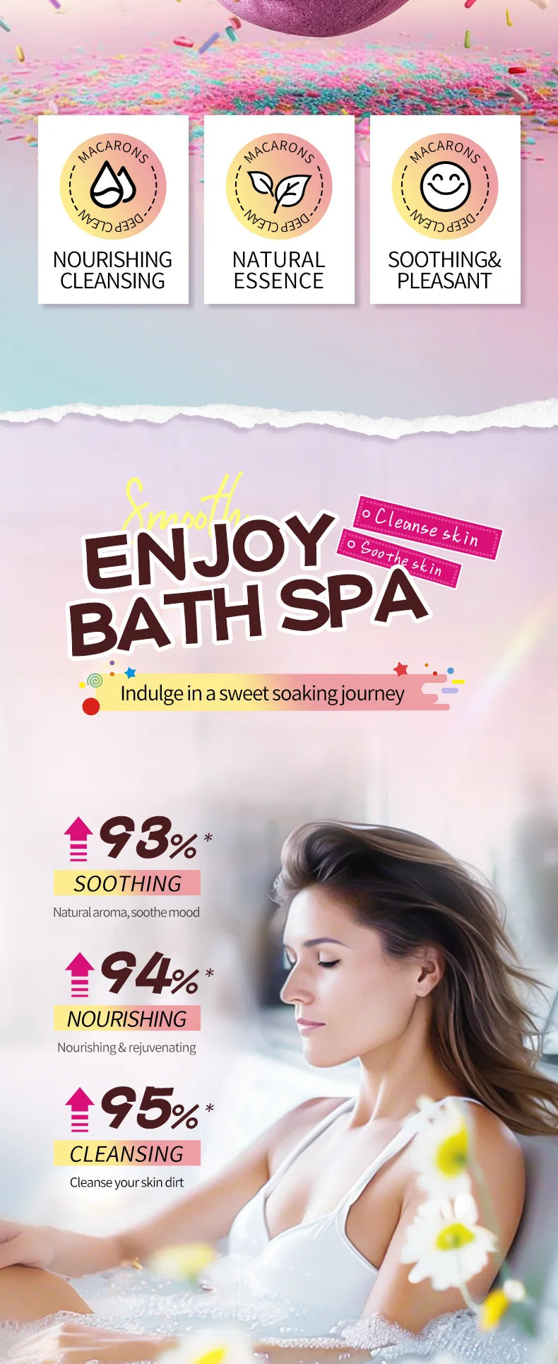 Donut Bath Bombs Set – 4pc Fizzy Bath Salts with Sea Salt & Shea Butter, Handmade Colorful Soak for Relaxing Bath Time